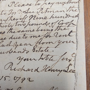 Richard Henry Lee Autograph Note Signed re: Back Rent payable in Tobacco from a Widow (from Malcolm Forbes Collection)